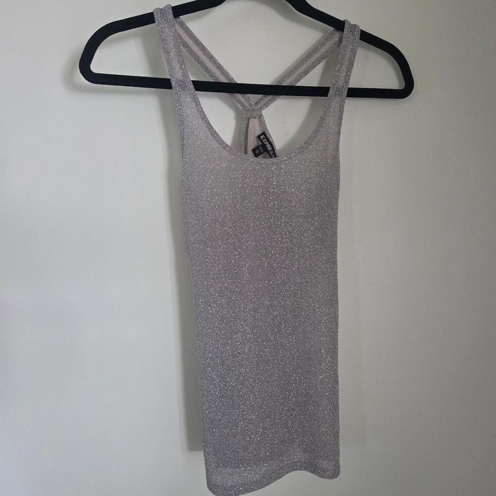 Express Silver Metallic Shimmer Tank Top Asymmetrical Keyhole size XS